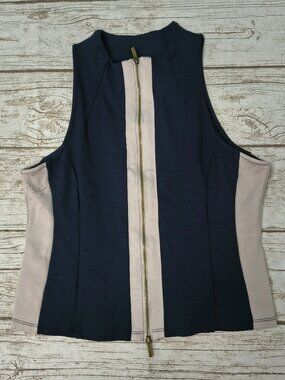 Anthropologie Mock-Neck Moto Tank In Navy And Cream Size Small